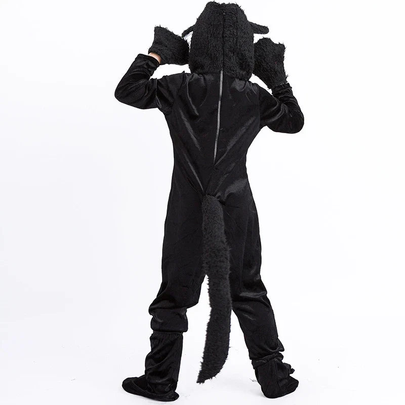 Black Cat Cosplay Children's Costume Cute Kitten Animal Onesie + Gloves + Hat Suit Suitable for Stage Show Halloween Party
