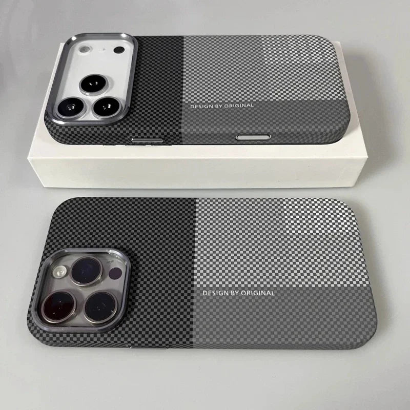 Magnetic Pixel Grid Texture Phone Case for IPhone 17 16E 15 14 Pro Max Metal Lens Buttons Slim Hard Protect Cover