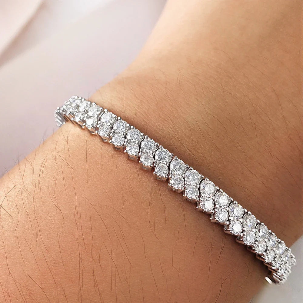 Double Row Full 2.5/3mm Round Cut Moissanite Tennis Bracelet D Color Lab Diamond 925 Silver Women Man Link Bracelets Gift