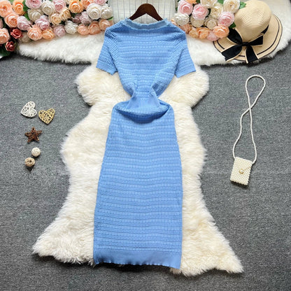 Fashion Sexy Package Hips Knitted Dress Women V-neck Single-breasted Bodycon Sweater Dress Office Lady Vestidos