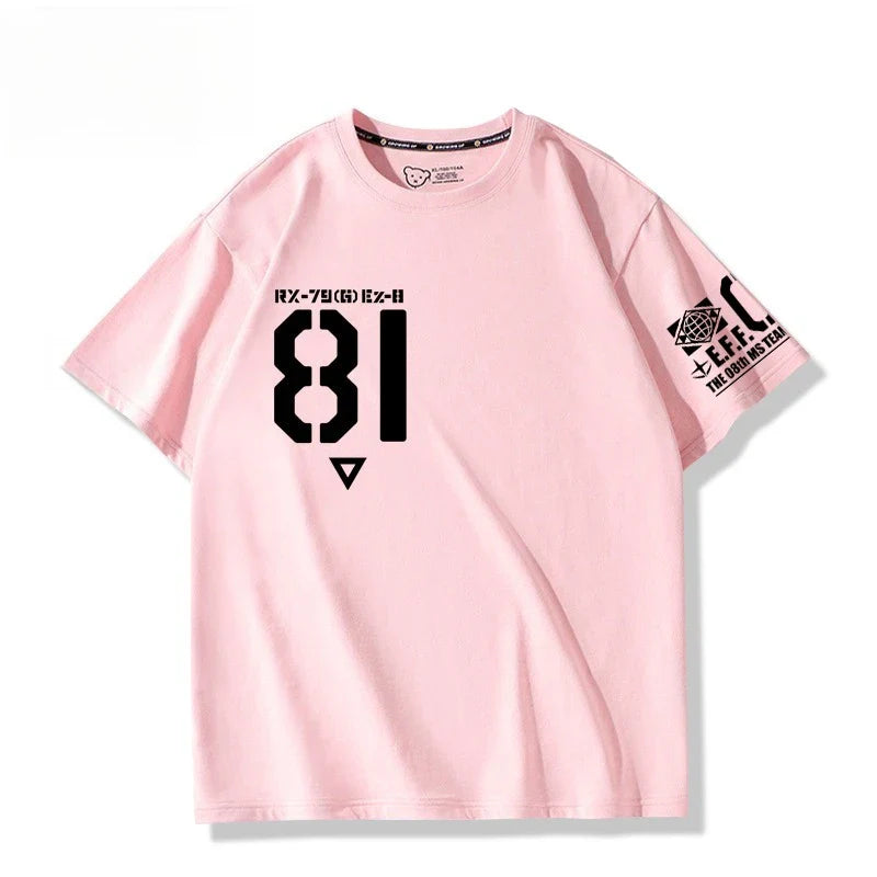 Mobile Suit Gundam 08MS Squad Ez-8 Logotipo Anime Periférico Conjunto Manga Curta Camiseta Roupas Masculinas e Femininas Verão
