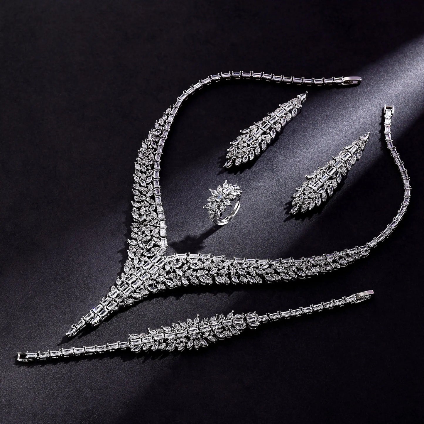 4 Piece Bridal Zirconia Full Jewelry Set for Women Party Luxury CZ Crystal Wedding Necklace