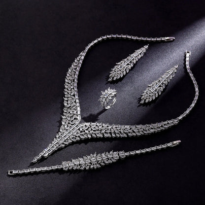 4 Piece Bridal Zirconia Full Jewelry Set for Women Party Luxury CZ Crystal Wedding Necklace