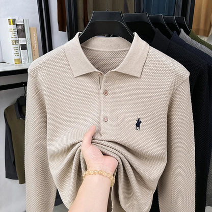 Light Luxury Cotton Long Sleeved T-shirt Men's Fashion Trend Lapel Autumn Paul Embroidery Polo Shirt Men's Long Sleeved Clothes