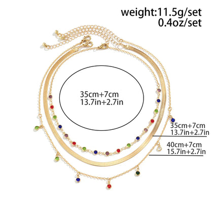 Trendy MultiLayered Color Crystal Chain Choker Necklace for Women Boho Flat Snake Chain Clavicle Short Necklace
