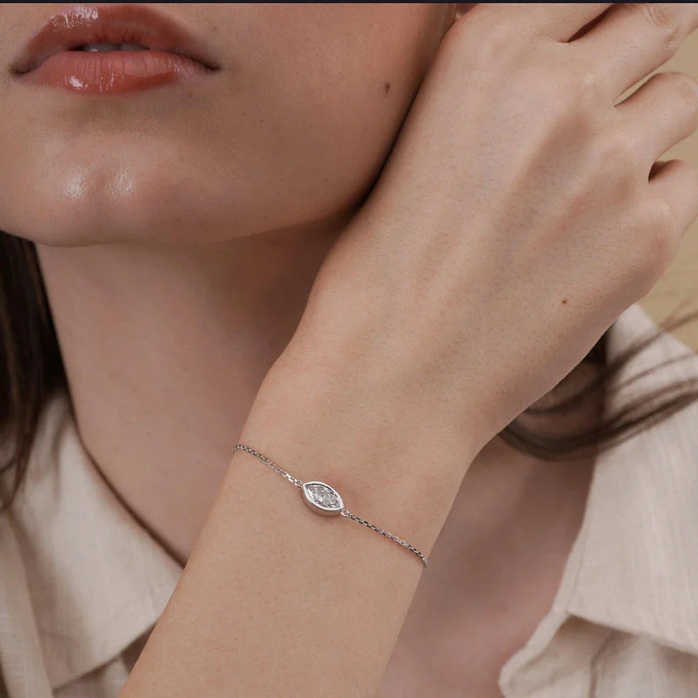 Bezel Setting 1/2CT Pear Marquise Emerald Cut Moissanite Solitaire Link Bracelet Women 925 Silver Diamond Party Wrist Chain