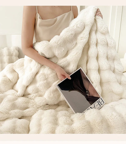 2025 new solid color imitation rabbit plush milk plush thickened thermal leisure home blanket office nap blanket, no pillowcase.