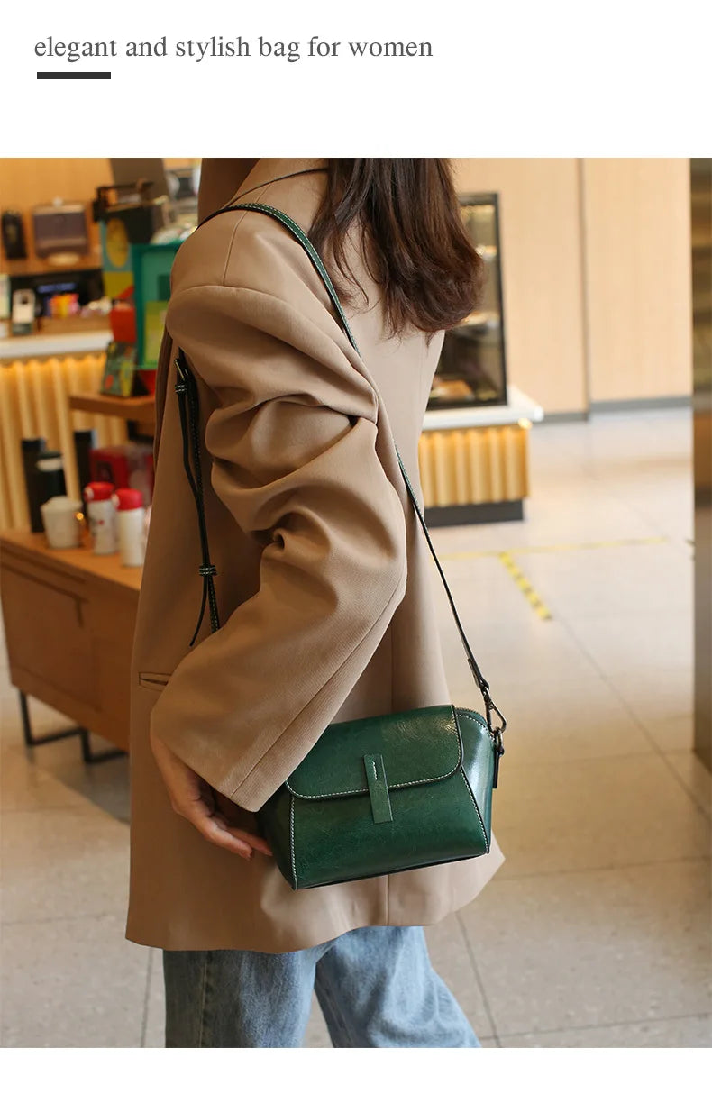 Women's Small Phone Bag Fashionable Oil Wax Cowhide Leather Handbag Versatile and Simple Shoulder Bag High Quality Crossbody Bag