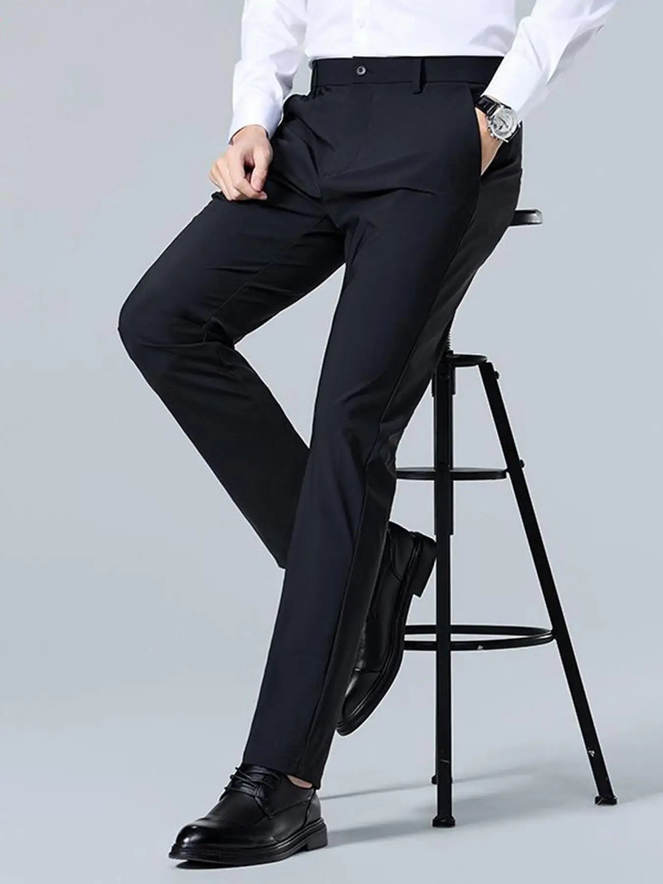 Premium Men's Solid Color Stretch Trousers Loose Straight Formal Business Pants for All-Day Comfort And Professional Style