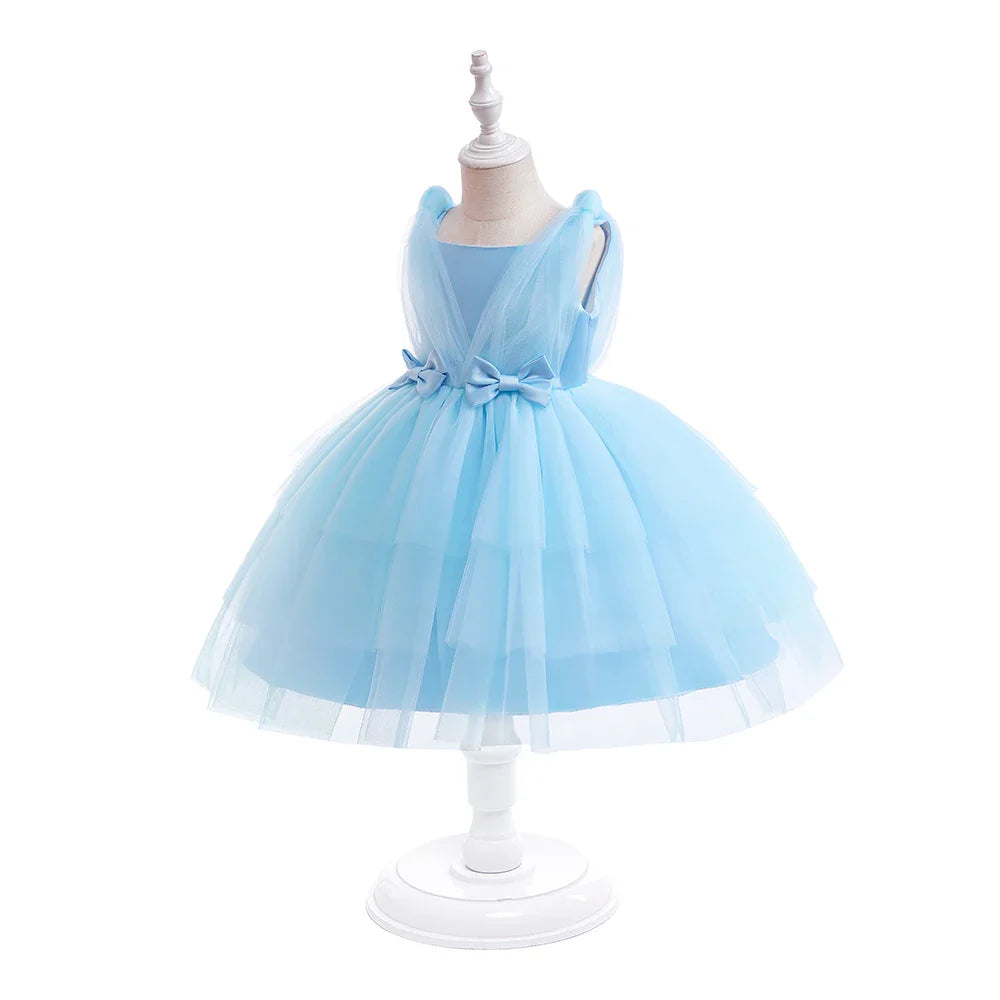 Summer Bow Bridemaid Party Girls Dresses Elegant Tulle Birthday Wedding Princess Dress for Girl New Years Prom Christmas Costume