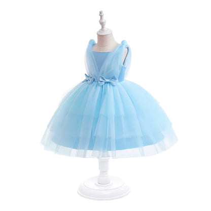 Summer Bow Bridemaid Party Girls Dresses Elegant Tulle Birthday Wedding Princess Dress for Girl New Years Prom Christmas Costume