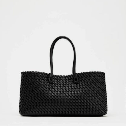 ELONGATED WOVEN SHOPPER BAG Fashionable Top Handle Tote Bag, Women's Shoulder Handbags Luxury Design for Everyday Style