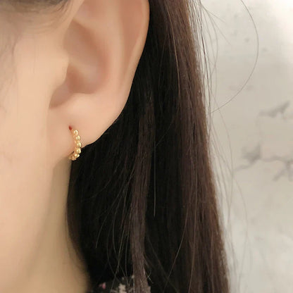 925 Sterling Silver Simple Fashion Glossy Beads Gold Huggies Hoop Earrings for Women Gothic Piercing Jewelry Accessories