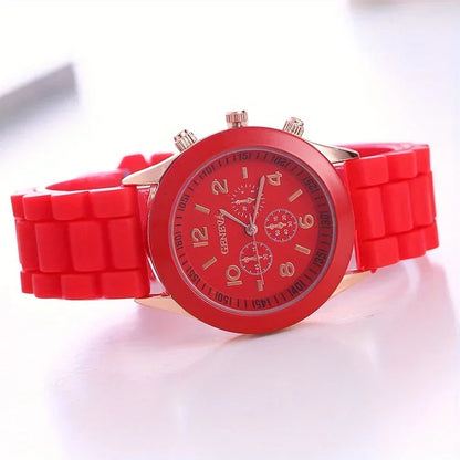 Stylish Round Pointer Quartz Watch, Triple Dial Silicone Watchband Sports Wristwatch For Women And Men, Ideal choice for Gifts