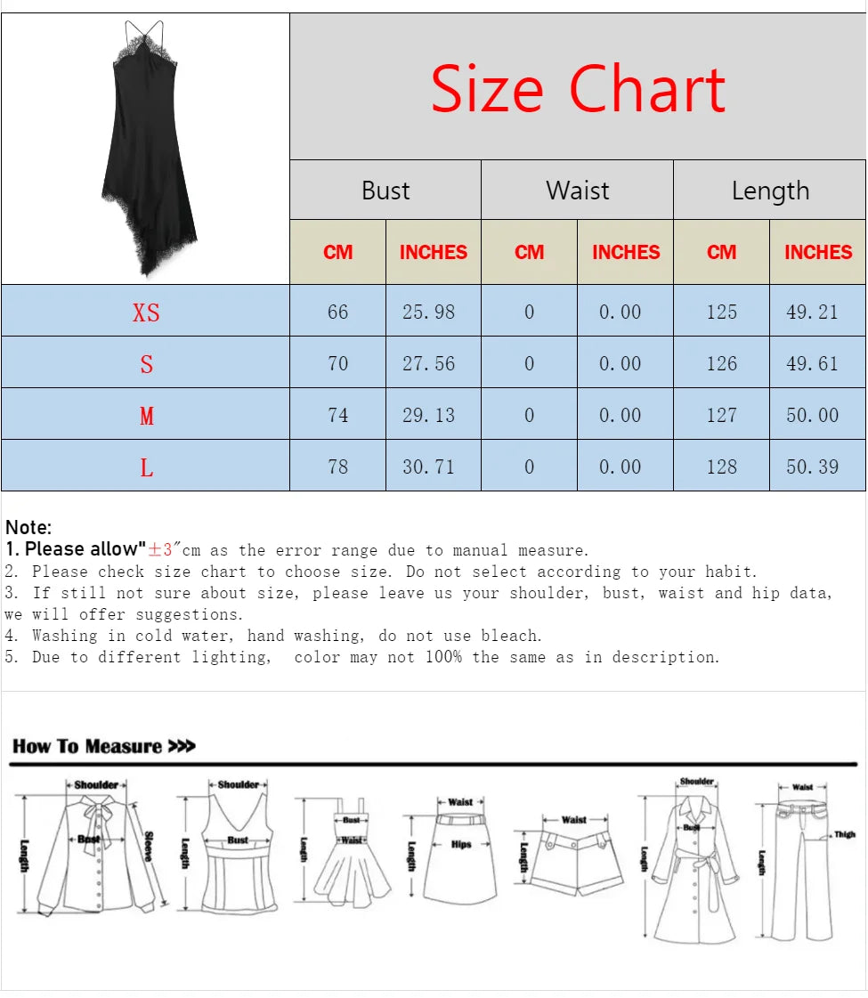 Summer New Product Women's Lace Decorative Satin Texture Strap Sexy Dress with Hanging Neck and Asymmetric Bottom