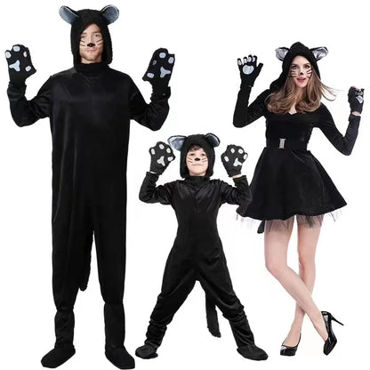 Black Cat Cosplay Children's Costume Cute Kitten Animal Onesie + Gloves + Hat Suit Suitable for Stage Show Halloween Party