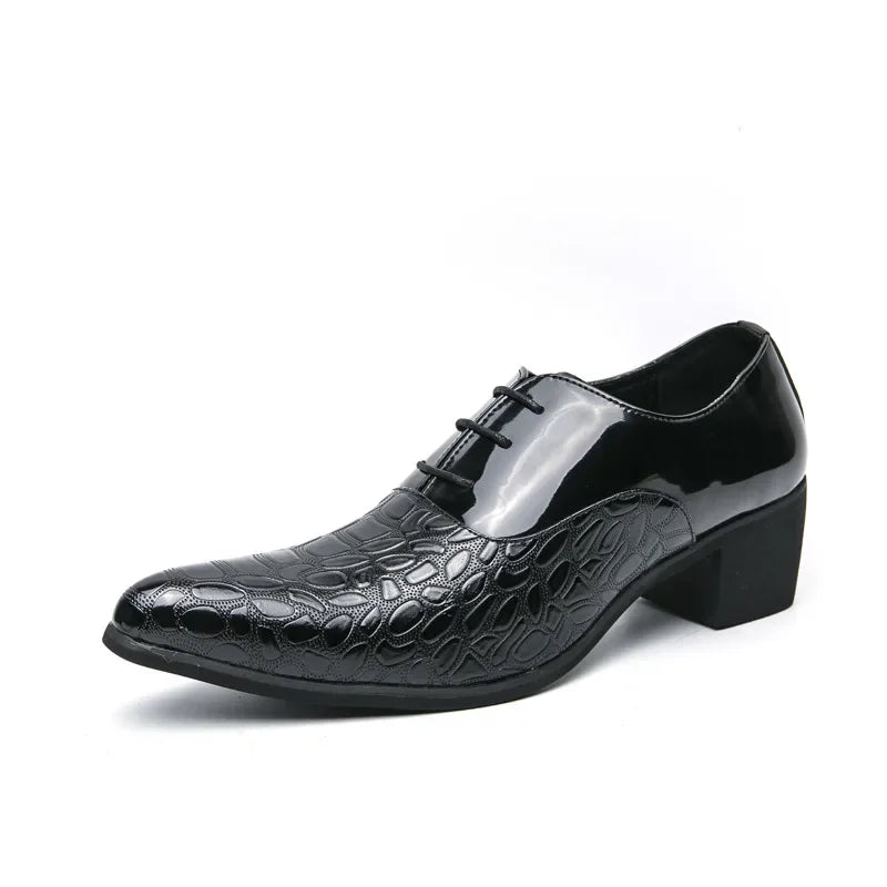 Luxury Wedding Dress Men High Heel Shoes Design Blue Man Patent Leather Shoes Party Men Pointed Toe Formal Shoes Zapatos Oxfords