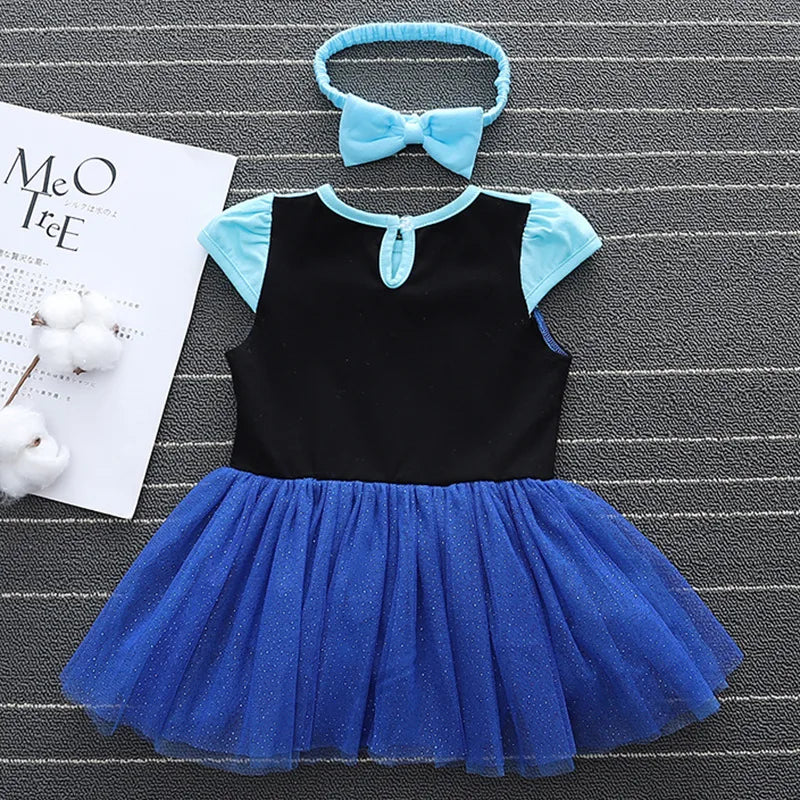 New Infant Baby Romper Blue Dress Snow White Elsa Anna Costume Cute Design Baby Cotton Dress+Headband Accessories Set