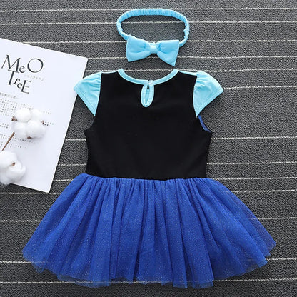 New Infant Baby Romper Blue Dress Snow White Elsa Anna Costume Cute Design Baby Cotton Dress+Headband Accessories Set