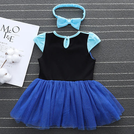 New Infant Baby Romper Blue Dress Snow White Elsa Anna Costume Cute Design Baby Cotton Dress+Headband Accessories Set