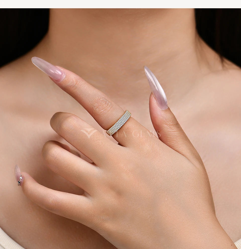 New D Color VVS1 Moissanite Rings S925 Silver 18K Gold Plated Simple Half Band Wedding Engagement Gifts for Women Men