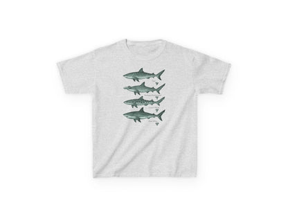 Shark Species T-Shirt, Vintage Style Marine Biology T-Shirt Featuring Natural Tiger Shark, Hammerhead Shark, and Leopard Shark