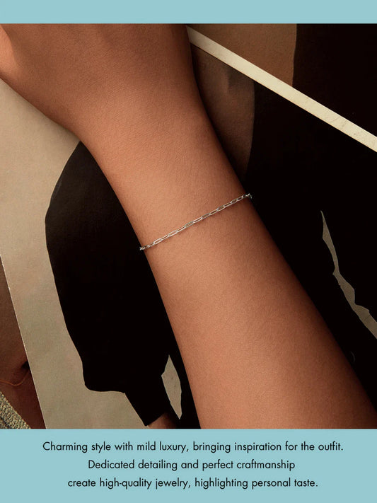 Solid 925 Sterling Silver Square Chain Bracelets for Women, White Gold Plated Handmade Basic Bracelets Birthday Gift