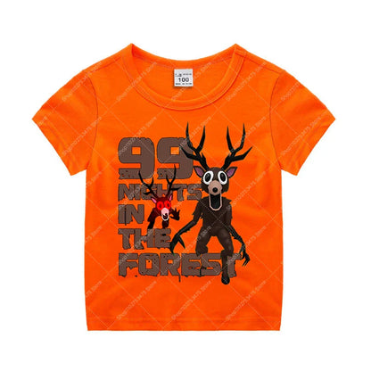 Game 99 Nights in The Forest Short Sleeve T-shirt for Boy Kids Cartoon Cotton Tops Children Anime Cute Tee Summer Clothing Gifts