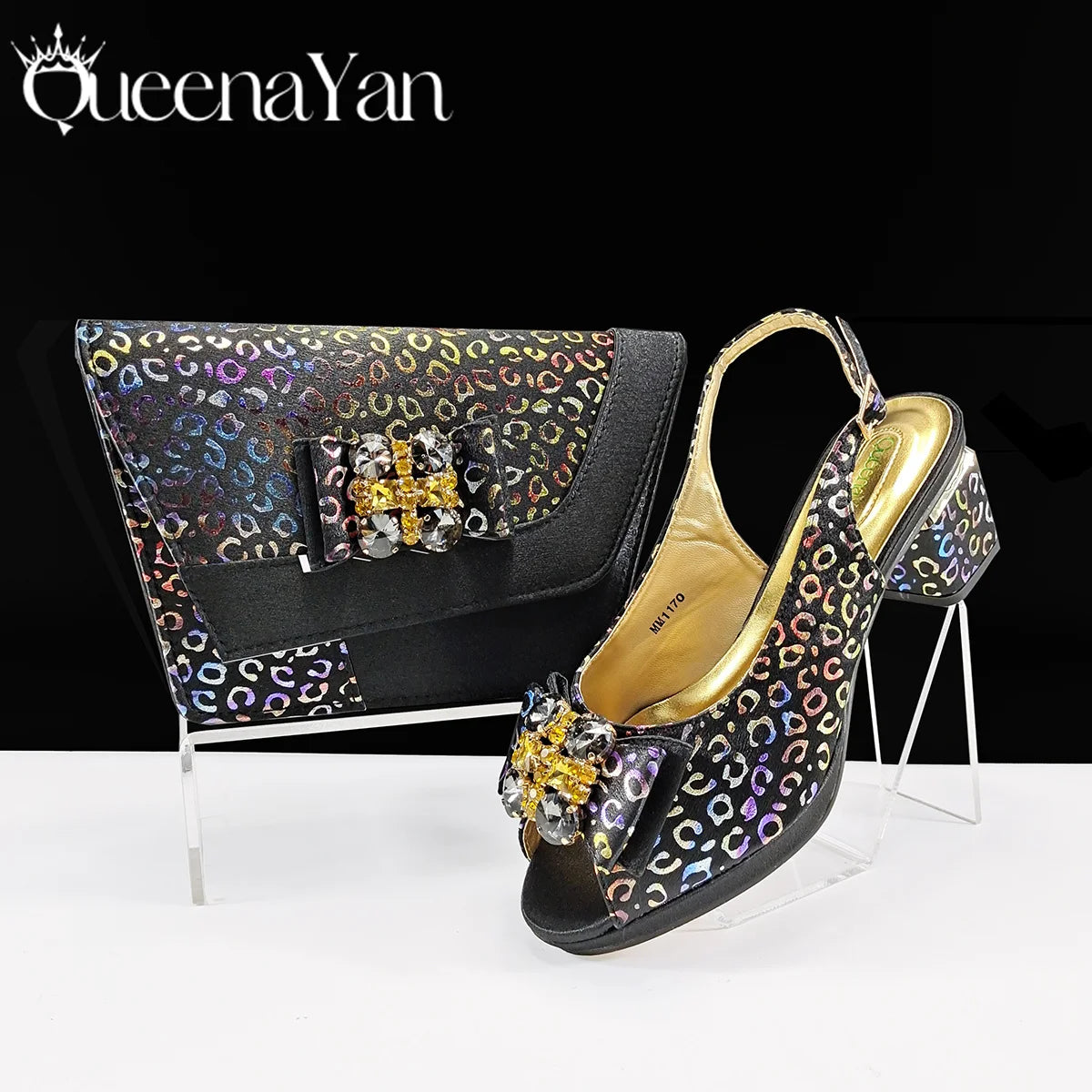 2025 Shiny Italian Fashion Pointed Toe Women Heel Fashion Rhinestone Decoration Pink Color Shoes And Bag Set