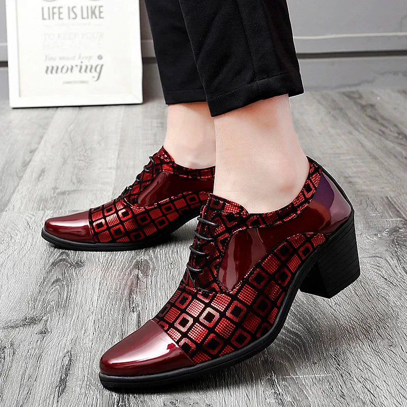 Men's High-heeled Leather Shoes Fashion Red Wedding Dresses Shoes For Men Luxury Formal Shoes Man zapatos de vestir