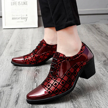Men's High-heeled Leather Shoes Fashion Red Wedding Dresses Shoes For Men Luxury Formal Shoes Man zapatos de vestir
