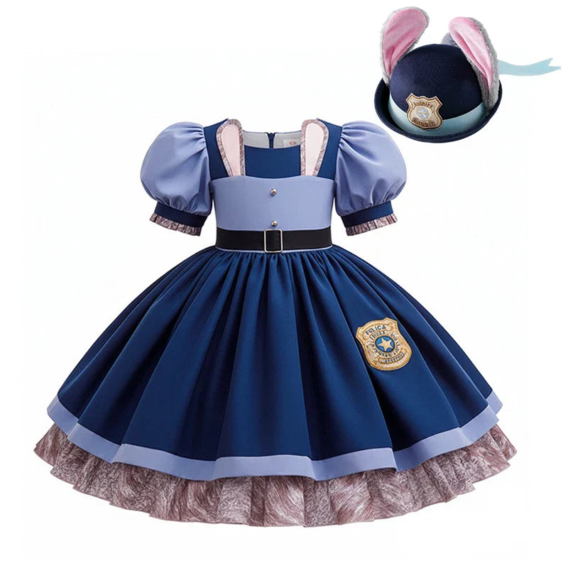 Girl Cosplay Judy Hopps Police Officer Dress Zootopia Bunny Costume Kids Dress Up Halloween Rabbit Dress Outfits