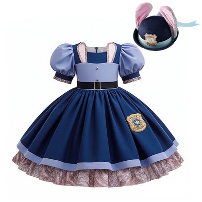 Girls Judy Hopps Police Officer Dress Zootopia Bunny Costume Kids Dress Up Halloween Rabbit Dress Outfits