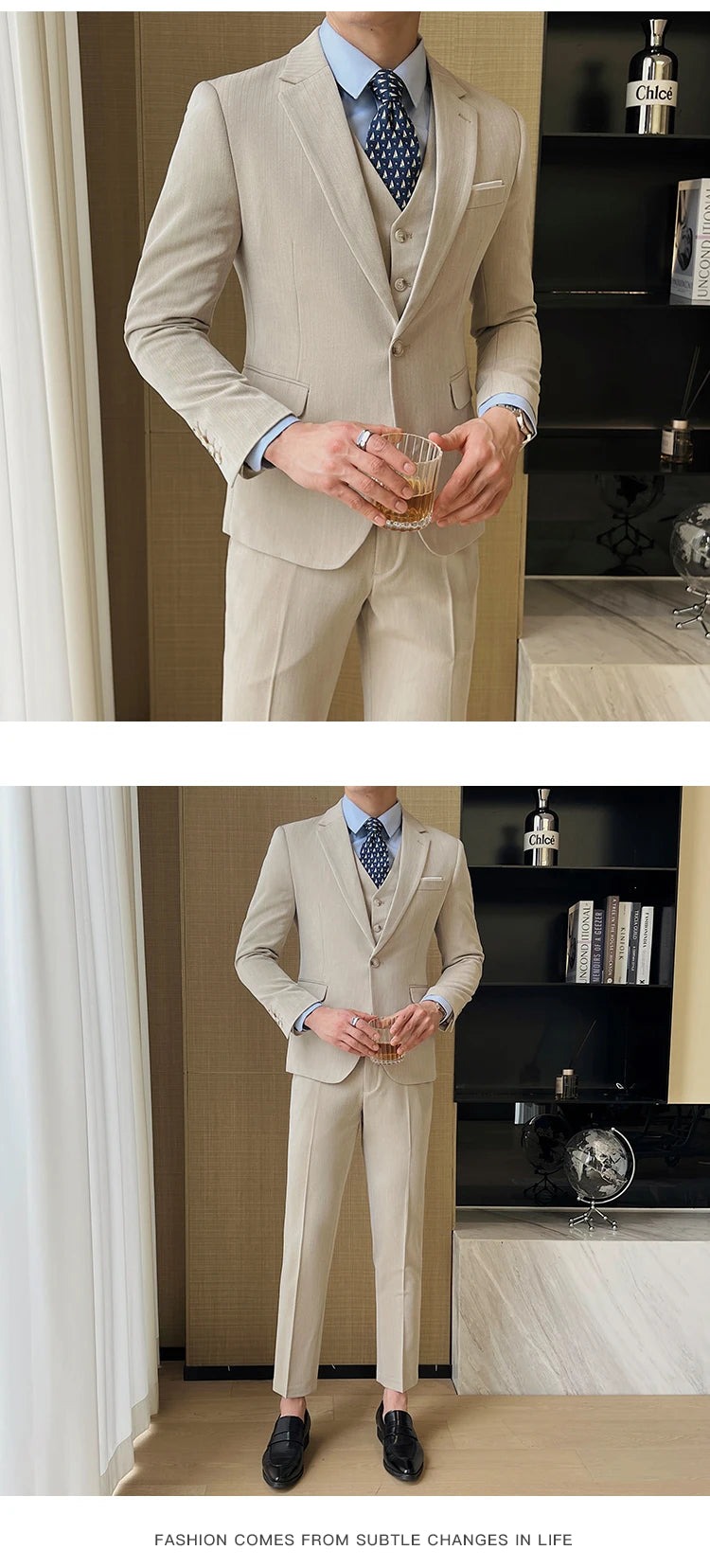 ( Jacket + Vest + Pants ) High-end Men's Slim Business Casual Suit Groom Wedding Dress Party Suit Blazers Waist Coat Trousers