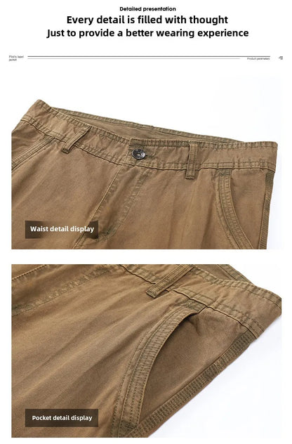 Four-season Pure Cotton Casual Pants Men's Work Pants Multi-pocket Straight Trousers