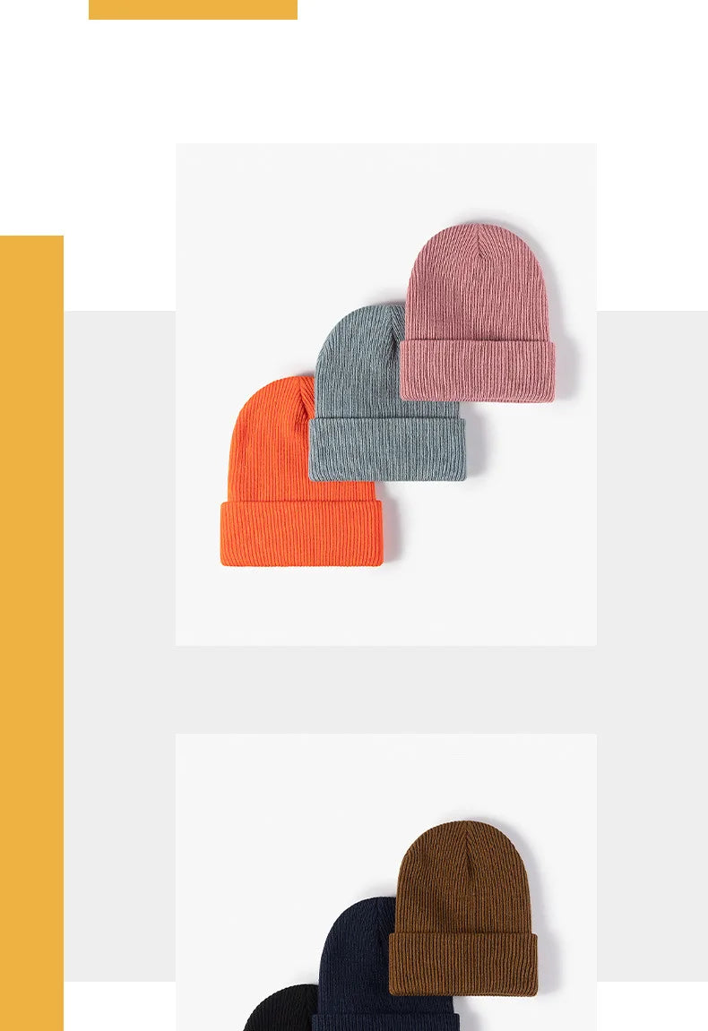 Women Men Autumn Winter Warm Beanie Hat Solid Color Lady Male Stretch