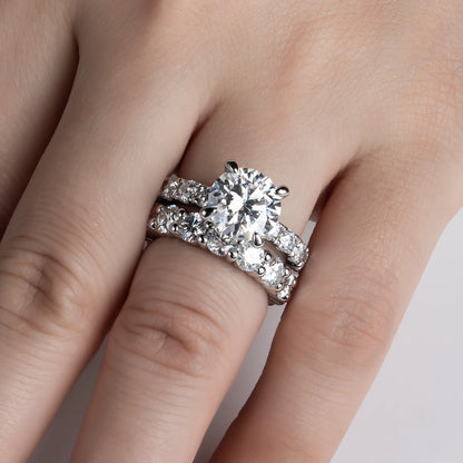 3.5ct Main Stone D Color Moissanite Diamond Engagement Eternity Band 925 Sterling Silver Rings Set For Women