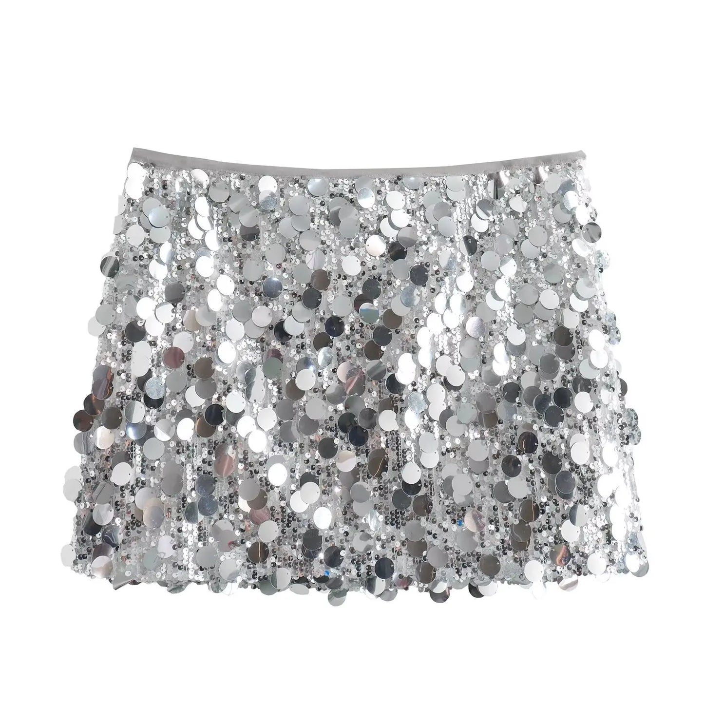 Women Spring Autumn Chic Mini Skirts Fashion With Sequined Solid Side Zipper Short Skirt Female Vintage High Waist Skirt