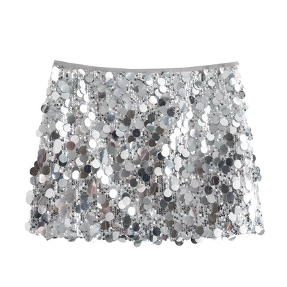 Women Spring Autumn Chic Mini Skirts Fashion With Sequined Solid Side Zipper Short Skirt Female Vintage High Waist Skirt