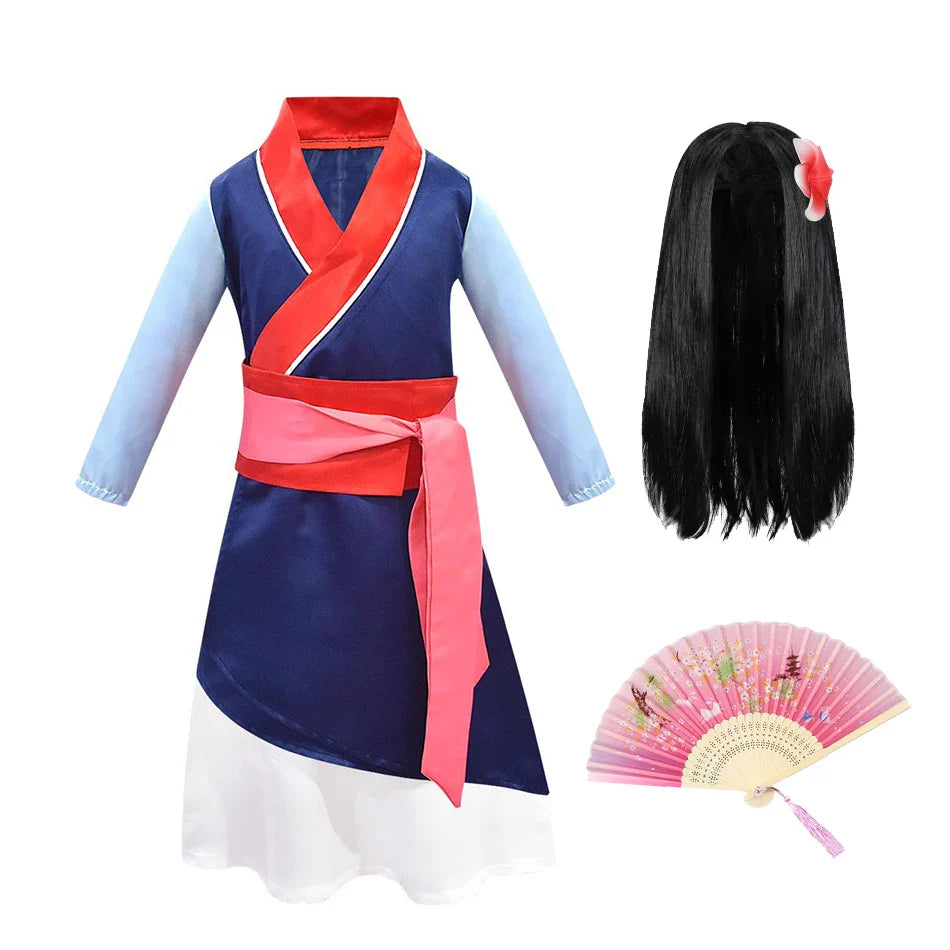 Mulan Same Costume Girl Hero Halloween Cosplay Costume Children Long-sleeved Two-piece Drama Costume Chinese Style Dress
