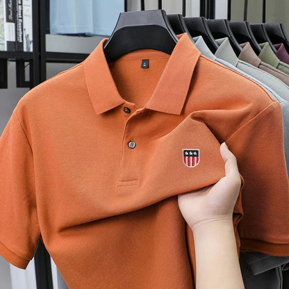 Luxury men's polo shirt brand embroidered short sleeved 100% cotton business casual skin friendly breathable summer new T-shirt