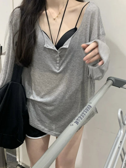 T Shirts Women Slash Neck Long Sleeve Tops Solid Stretch Women's Summer Sexy Club Tshirt Korean Loose Tees Streetwear Clothes