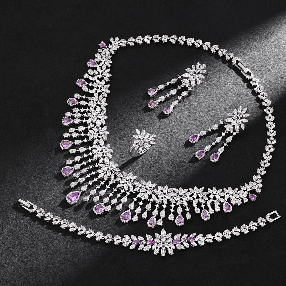 2024 Hot Sale 4 Pieces Super Luxury Cubic Zirconia Bridal Jewelry Set Nigeria Dubai Jewelry Set Bridal Accessories