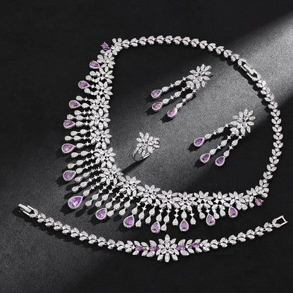2024 Hot Sale 4 Pieces Super Luxury Cubic Zirconia Bridal Jewelry Set Nigeria Dubai Jewelry Set Bridal Accessories
