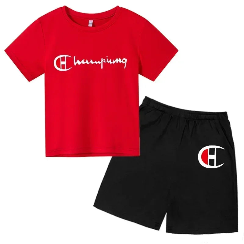 Boys Girls Round neck T-shirt Set Brand Printing Toddler 3-12 Year Tops +Shorts Fashion Leisure Summer Wear ildren's Clothing