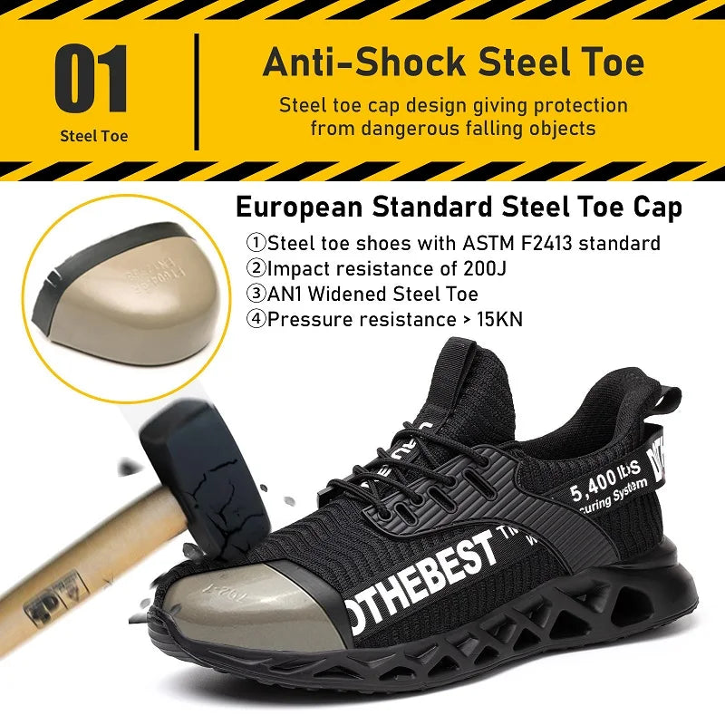 Steel Toe Protective Safety Shoes for Men Lightweight Work Sneakers Anti-puncture Work Shoes Coustruction Safety Work Boots
