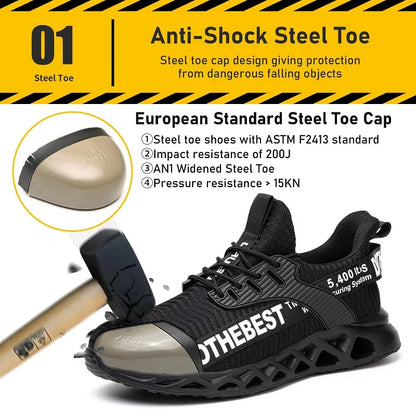 Steel Toe Protective Safety Shoes for Men Lightweight Work Sneakers Anti-puncture Work Shoes Coustruction Safety Work Boots