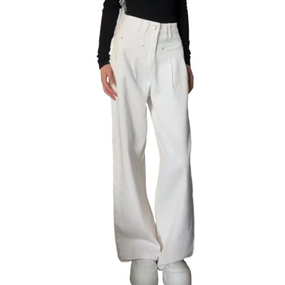 Autumn Spring Denim Pant Women Jeans Vintage Straight Trousers Fashion Female White Black Wide Leg Pants Casual Jeans