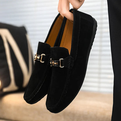 Spring and Summer Men's Shoes, Low-Top Beanie Shoes, Versatile Casual Shoes, Breathable Leather Shoes, Black Work Shoes, Slip-On Shoes