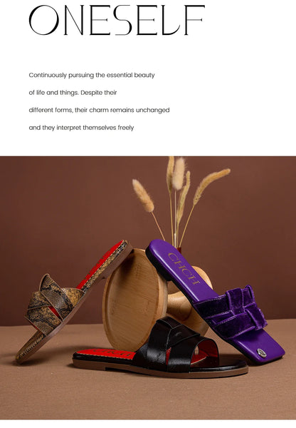 Women's Slippers Luxury brand PU Material Outdoor Flat Bottom Beach Tourism Summer Women's Slippers  2024 summer